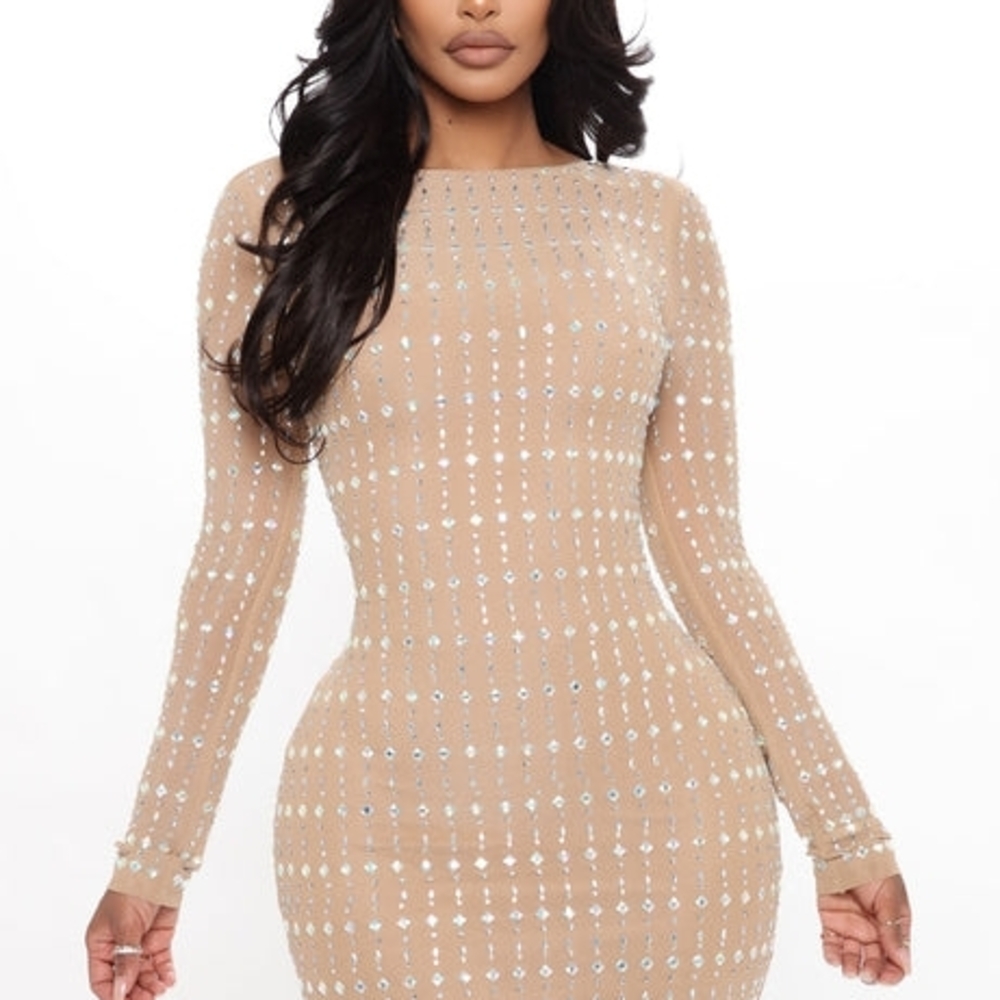 Fashion Nove Sparkle And Shine Embellished Midi Dress - Nude - Picture 2 of 3